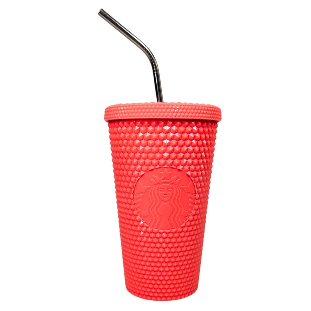 Starbucks 2022 Studded Coral Grande 16 fl oz Acrylic Plastic Beverage Sipper